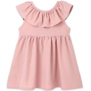 Zomer Meisjes Katoen Mouwloze Backless Bow-knoop Geplooide jurk  Kid Size:100cm (Roze)