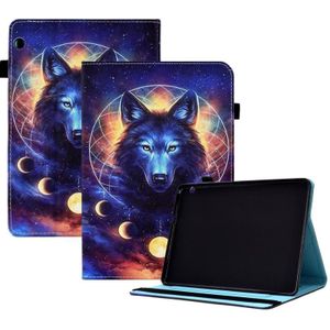 Voor Huawei MediaPad T5 gekleurde tekening stiksels elastische band lederen tablethoes (Space Wolf)