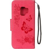 Voor Galaxy S9 Vintage relif bloemen vlinder patroon horizontale Flip lederen draagtas met kaartslot & houder & portemonnee & Lanyard(Red)