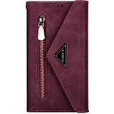 Voor Samsung Galaxy Note10+ Skin Feel Zipper Horizontale Flip Lederen Case met Holder & Card Slots & Photo Frame & Lanyard & Long Rope(Wine Red)