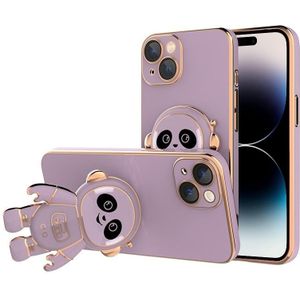 Voor iPhone 14 Pro Emoji Astronaut Houder Telefoon Case met Lens Film (Paars)