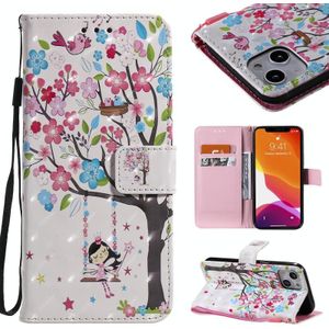3D Painted Pattern Horizontal Flip Leather Case with Holder & Card Slots & Wallet For iPhone 13(Girl Under The Tree)