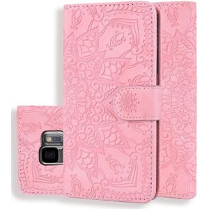 Kalf patroon dubbele vouwen ontwerp relif lederen draagtas met portemonnee & houder & kaartsleuven voor Galaxy S9 (roze)