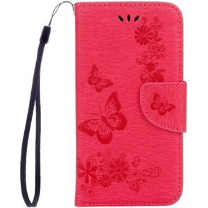 Voor de Galaxy A5 (2017) / A520 vlinders horizontale Flip relif lederen draagtas met houder & kaartsleuven & portemonnee & Lanyard (rood)