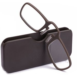 2 stuks TR90 pince-nez leesbril Presbyopische bril met draagbare doos  graad: + 2.50 D (bruin)