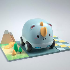 Cartoon schattige huisdier terugtrekken auto kinderen mini puzzel traagheid auto speelgoed (rhino)