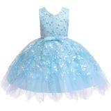 Meisjes onregelmatige geborduurde beaded Bow-knoop Tutu Mouwloze Jurk Show Dress  Passende hoogte: 80cm (Sky Blue)