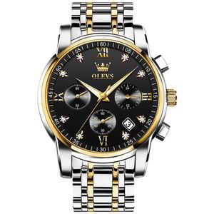 OLEVS 2858 heren multifunctioneel zakelijk waterdicht quartzhorloge (zwart + goud)