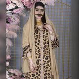 Vrouwen bedrukte luipaardprint lange jurk (L)