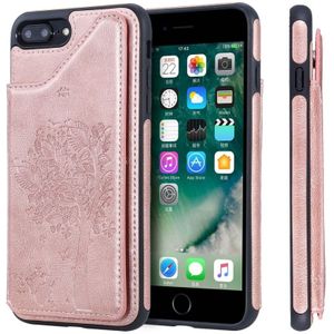 iPhone 7 Plus & 8 Plus Kat en boom patroon TPU + PU leren back cover Hoesje met foto frame en opbergruimte voor pinpassen (roze goudkleurig)