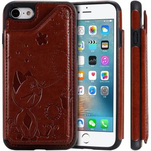 Voor iPhone 8/7 kat Bee relif patroon schokbestendige beschermende case met kaartsleuven & fotolijstjes (bruin)