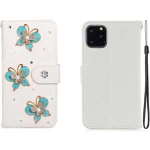 Voor iPhone 11 Pro Max Horizontal Flip Solid Color Rhinestones Leather Case met Card Slot & Wallet & Holder(Three Butterflies)