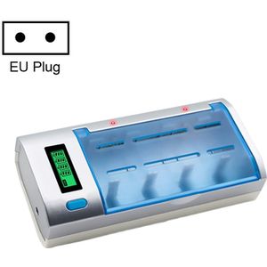 AC 100-240V 4-sleuf batterijlader voor AA & AAA & C/D-batterij  met LCD-scherm  EU-stekker