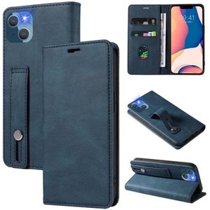 Wristband Magnetic Leather Phone Case For iPhone 13 mini(Dark Blue)