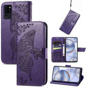 Butterfly Love Flowers Relif Horizontale Flip Leren Case met Houder & Card Slots & Wallet & Lanyard voor Oukitel C21 (Dark Purple)