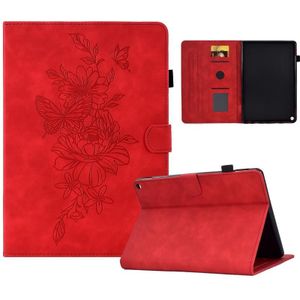 Voor Amazon Kindle Fire HD10 2021 Peony Butterfly relif lederen Smart Tablet Case(Rood)