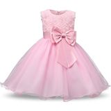Roze meisjes mouwloos Rose Flower patroon Bow-knoop Lace Dress Toon jurk  Kid grootte: 110cm