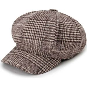 Herfst en winter retro stijl wollen geruite baret achthoekige GLB  hoed grootte: 58cm (koffie)