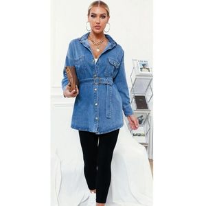 Dames Retro Ins Wind Riem Shirt Denim Jacket (Kleur: Blauw Maat: XL)