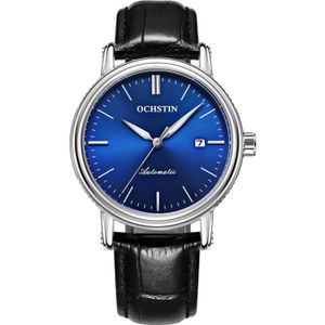 Ochstin 2024 Automatische mechanische horloge mannen waterdichte kalender lederen zakelijke mechanische mannen horloge (Blauw)