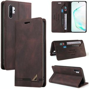 For Samsung Galaxy Note10+ Skin Feel Anti-theft Brush Horizontal Flip Leather Case with Holder & Card Slots & Wallet(Brown)