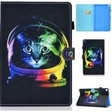 Voor Galaxy Tab S6 Lite Naaidraad Horizontaal geschilderde platte lederen case met slaapfunctie & penhoes & Anti Skid Strip & Card Slot & Holder(Space Cat)