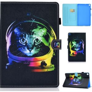 Voor Galaxy Tab S6 Lite Naaidraad Horizontaal geschilderde platte lederen case met slaapfunctie & penhoes & Anti Skid Strip & Card Slot & Holder(Space Cat)