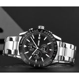 SKMEI 9253 Heren Stopwatch Datum Six Pin Stainless Steel Strap Quartz horloge (Silver Black)