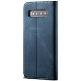 Voor Galaxy S10+ Denim Texture Casual Style Horizontal Flip Leather Case met Holder & Card Slots & Wallet(Blue)