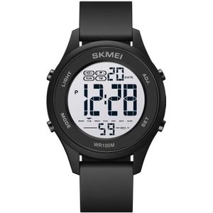 SKMEI 1758 Multifunctionele LED Digitale Display Lichtgevende Siliconen Band Elektronisch Horloge (zwart wit)