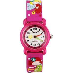 JNEW A335-86195 Kinderen Leuke Cartoon Waterdichte Tijd Cognitive Quartz horloge (Magic Fairy (Rose Red))
