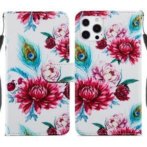 Geschilderde Patroon Horizontale Flip Lederen Case met Houder & Kaart Slots & Fotolijst voor iPhone 13 Pro Max (Peacock Flower)
