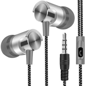 Metalen bedrade oortelefoon Super Bass sound hoofdtelefoon in-ear sport headset met microfoon voor Xiaomi Samsung Huawei (grijs)