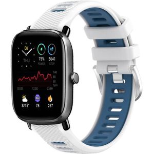 Voor Amazfit GTS 2 Mini 22 mm kruistextuur twee kleuren siliconen stalen gesp horlogeband (wit + blauw)