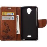 Wiko U voelt Lite geperst bloemen vlinder patroon horizontale Flip lederen draagtas met magnetische sluiting & houder & kaartsleuven & Wallet(Brown)