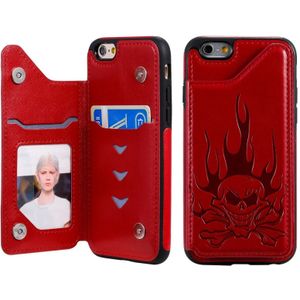 Voor iPhone 6s / 6 Skull Head Embossing Pattern Shockproof Protective Case met Holder & Card Slots & Wallet(Red)