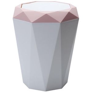 Woonkamer Desktop Mini Trash Can Diamond Shake Deksel Prullenbak  Grootte: M 24.6x21.6cm (Roze)