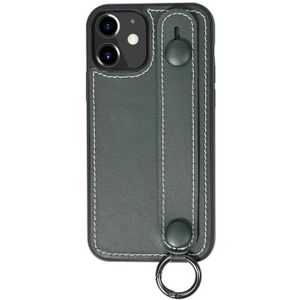 Voor iPhone 12 / 12 Pro Top Layer Cowhide Schokbestendige beschermhoes met polsbandbeugel(groen)