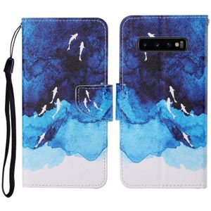 Voor Samsung Galaxy S10 gekleurde tekening patroon horizontale flip lederen geval met houder  kaart slots & portemonnee &lanyard (aquarel vis)