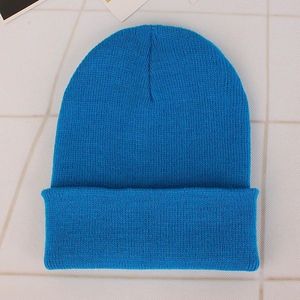 Eenvoudige effen kleur warme Pullover gebreide Cap voor mannen/vrouwen (blauw)
