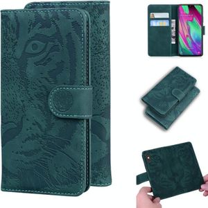 Voor Samsung Galaxy A40 Tiger Embossing Pattern Horizontale Flip Lederen Case met Holder & Card Slots & Wallet(Groen)