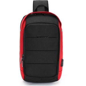 Ozuko 9068 Heren Chest Bag Waterproof Schouder Messenger Bag met externe USB-oplaadpoort (Zwart+Rood)