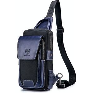 BUFF CAPTAIN 9999 Leather Men Chest Bag First-Layer Cowhide Casual Shoulder Bag  Colour: Blue Black