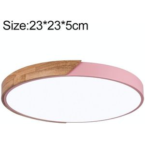 Wood Macaron LED Round Ceiling Lamp  Stepless Dimming  Size:23cm(Pink)