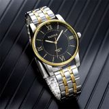 YAZOLE 348 mannen Fashion Business stalen band Band Quartz Wrist Watch  lichtgevende punten (zwart)