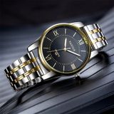 YAZOLE 348 mannen Fashion Business stalen band Band Quartz Wrist Watch  lichtgevende punten (zwart)
