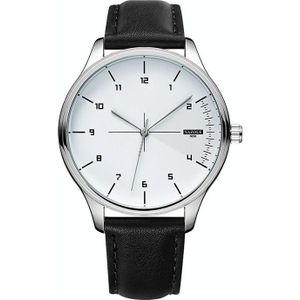 Yazole 502 Arabische cijfers Heren Business Watch Fashion Quartz Horloge (zilver Shell White Lade Black Belt)