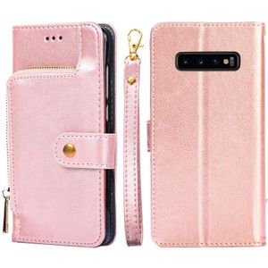 Voor Samsung Galaxy S10 + Zipper Bag PU + TPU Horizontale Flip Lederen Case met Houder & Card Slot & Portemonnee & Lanyard (Rose Gold)