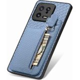 Voor Xiaomi 13 Koolstofvezel Verticale Flip Rits Telefoon Case(Blauw)