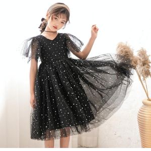 A22101 meisjes zomer ster mesh prinses jurk  passende hoogte: 130cm (zwart)